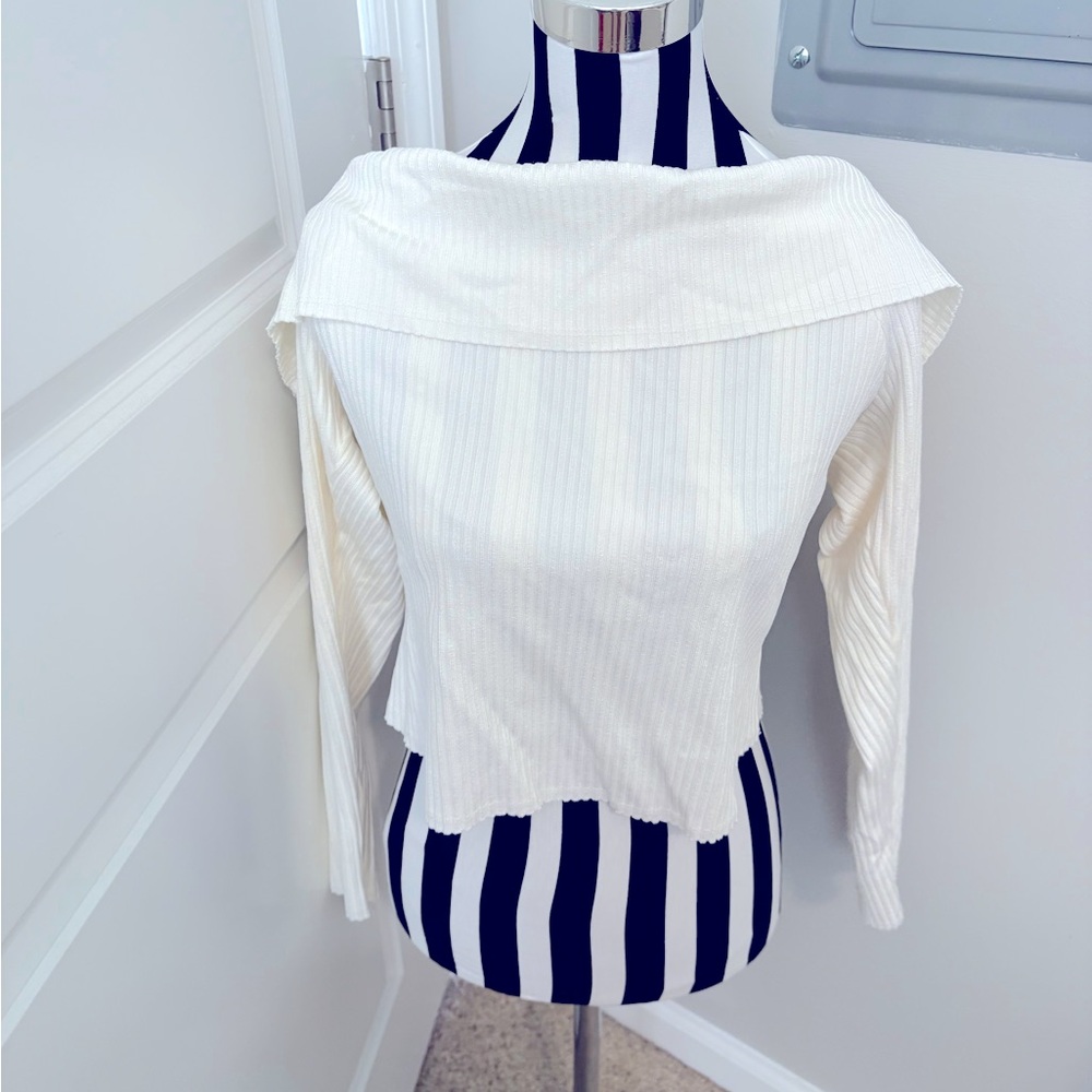 Wild Fable Cream Ribbed Knit Top